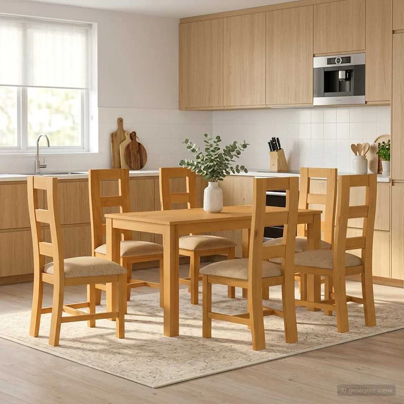 Matgrupp 7 st Beige Massivt Ekträ