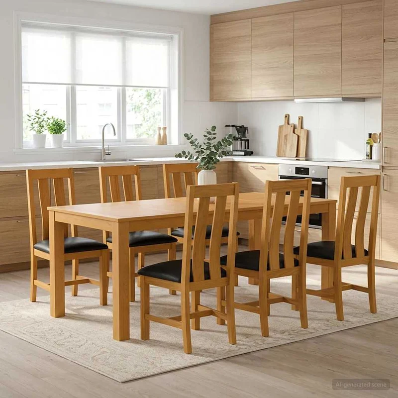 Matgrupp 7 st Svart Massivt Ekträ
