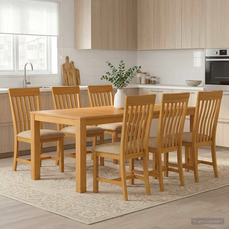 Matgrupp 7 st Beige Massivt Ekträ