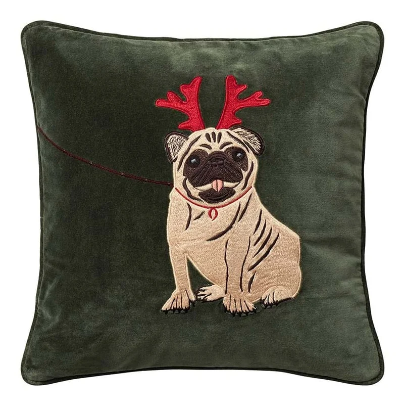 Holiday Dog Embroidered Velvet Kuddfodral 50x50