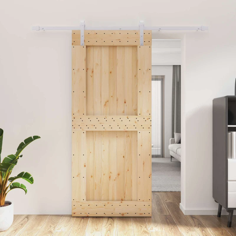 Skjutdörr Naturlig och vit 90 x 210 cm Massiv furuträdörr