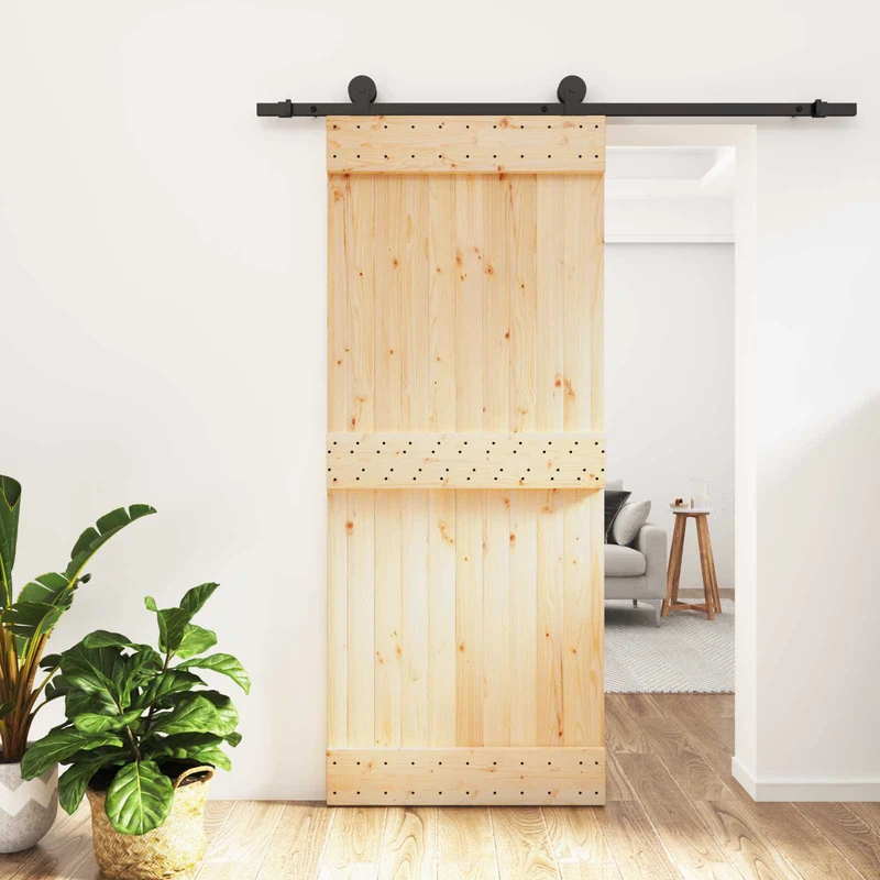 Skjutdörr Naturlig och svart 85 x 210 cm Massiv furuträdörr