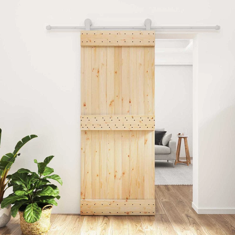 Skjutdörr Naturlig och vit 85 x 210 cm Massiv furuträdörr