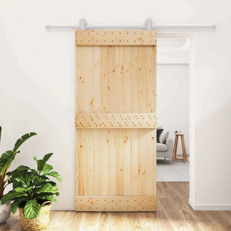 Skjutdörr Naturlig och vit 95 x 210 cm Massiv furuträdörr