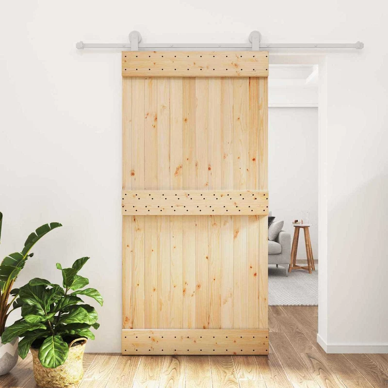 Skjutdörr Naturlig och vit 100 x 210 cm Massiv furuträdörr