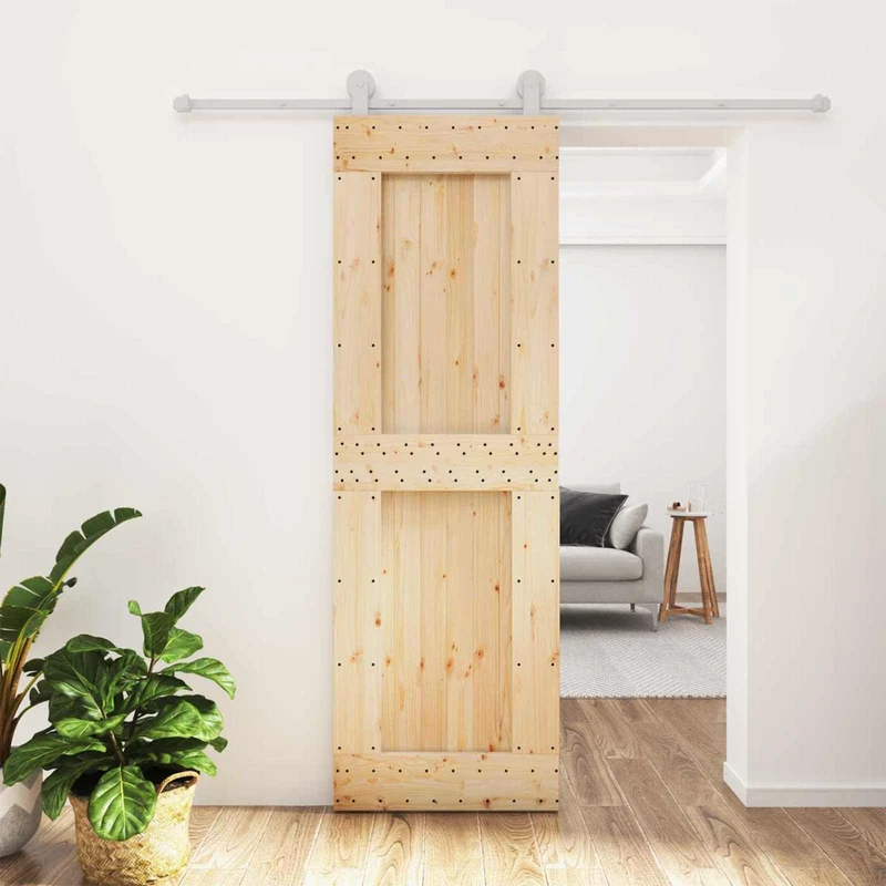 Skjutdörr Naturlig och vit 70 x 210 cm Massiv furuträdörr