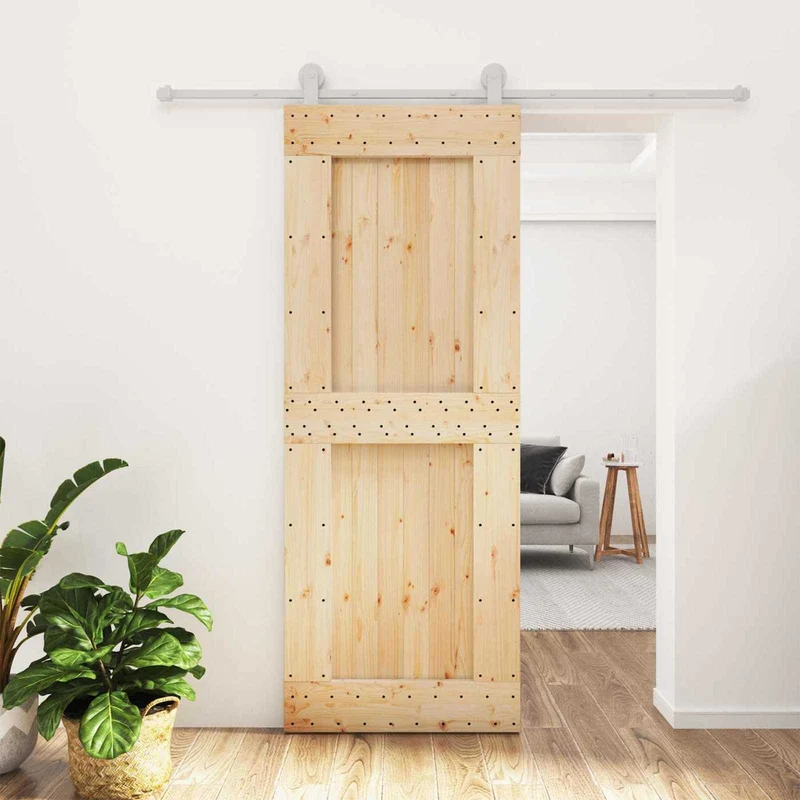 Skjutdörr Naturlig och vit 80 x 210 cm Massiv furuträdörr