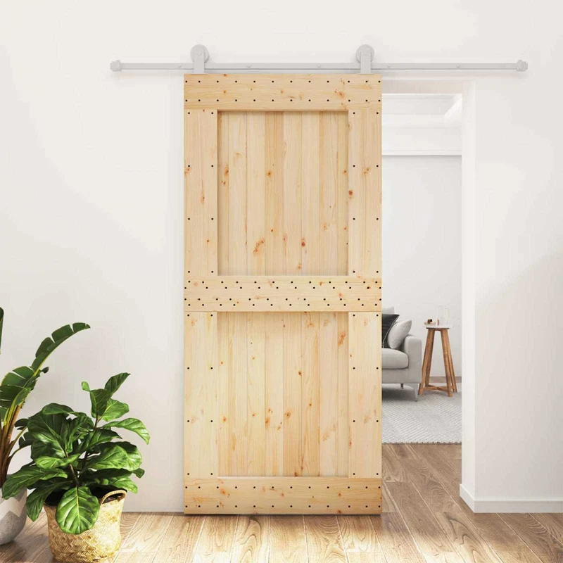 Skjutdörr Naturlig och vit 95 x 210 cm Massiv furuträdörr