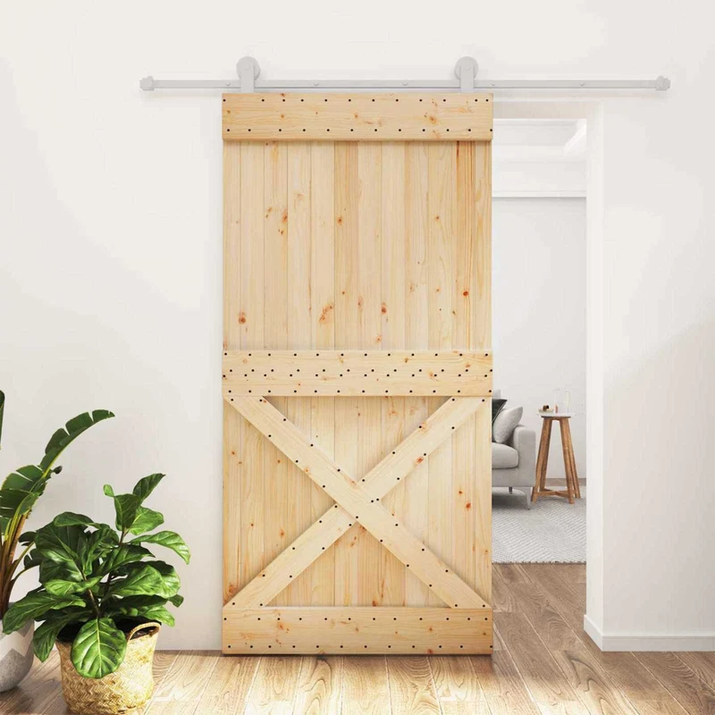 Skjutdörr Naturlig och vit 100 x 210 cm Massiv furuträdörr