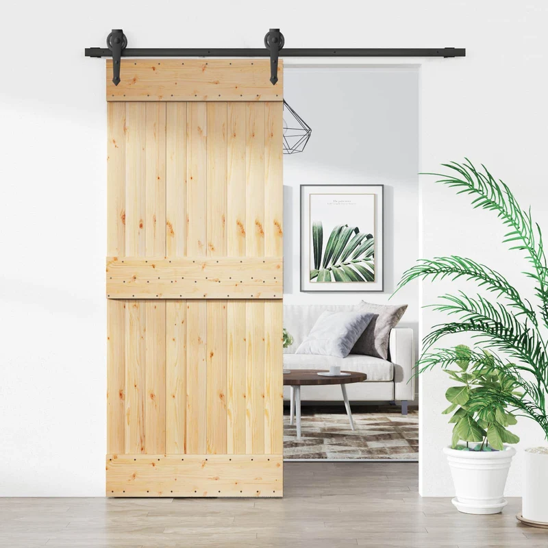 Skjutdörr Naturlig och svart 85 x 210 cm Massiv furuträdörr