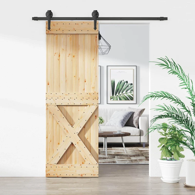 Skjutdörr Naturlig och svart 70 x 210 cm Massiv furuträdörr