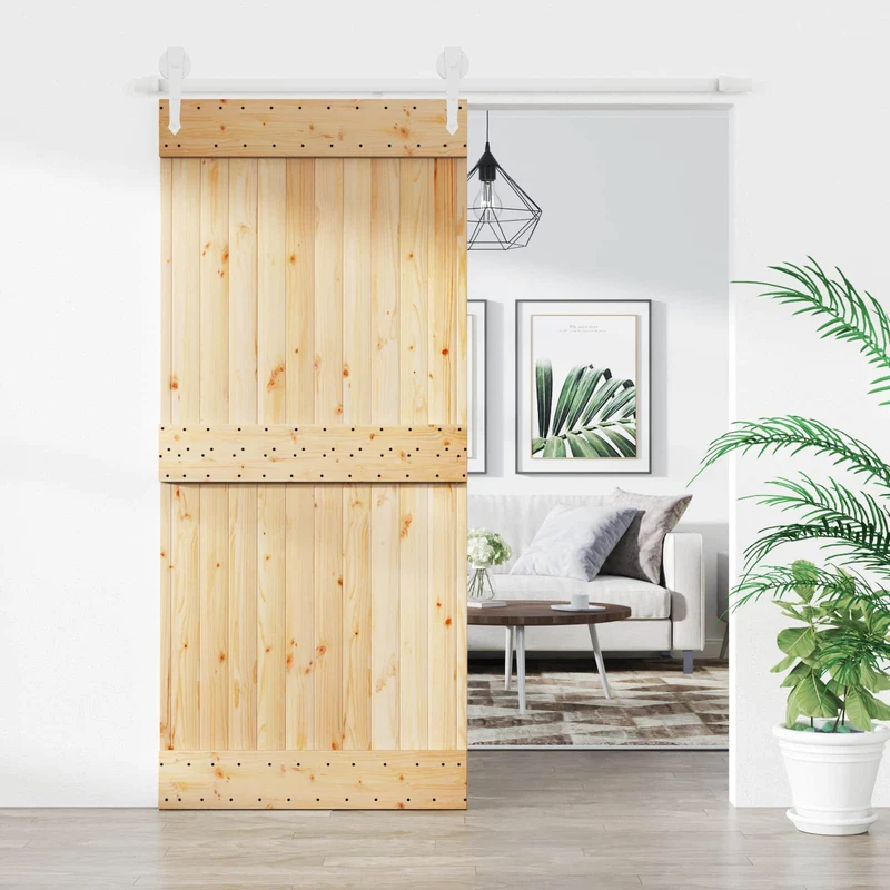 Skjutdörr Naturlig och vit 90 x 210 cm Massiv furuträdörr