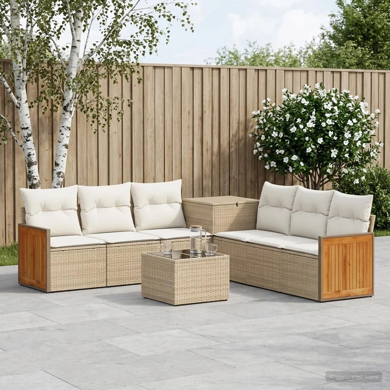 Soffset 8 st Beige och krämvit Poly Rattan och stål