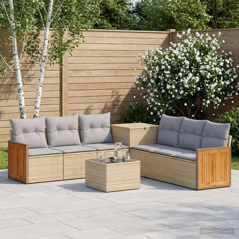 Soffset 8 st Beige och Ljusgrå Poly Rattan och stål