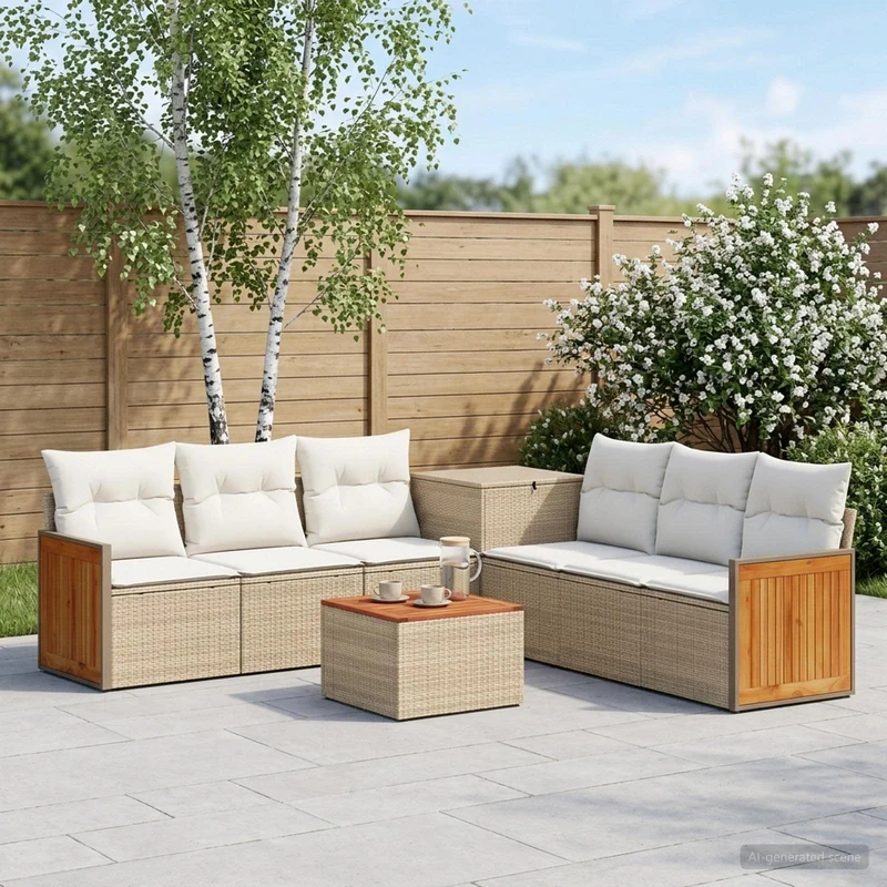 Soffset 8 st Beige och krämvit Poly Rattan och stål