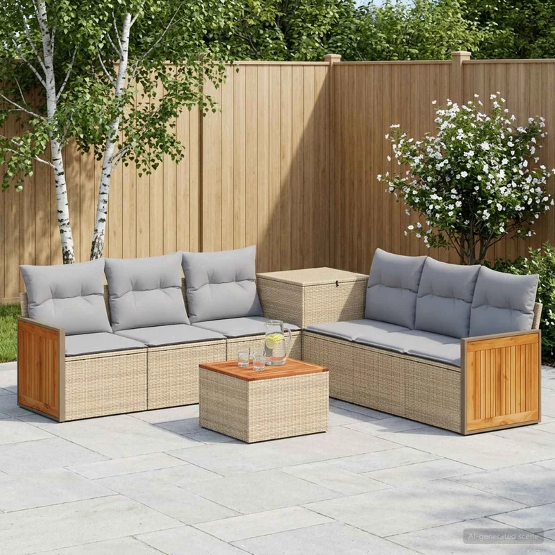 Soffset 8 st Beige och Ljusgrå Poly Rattan och stål