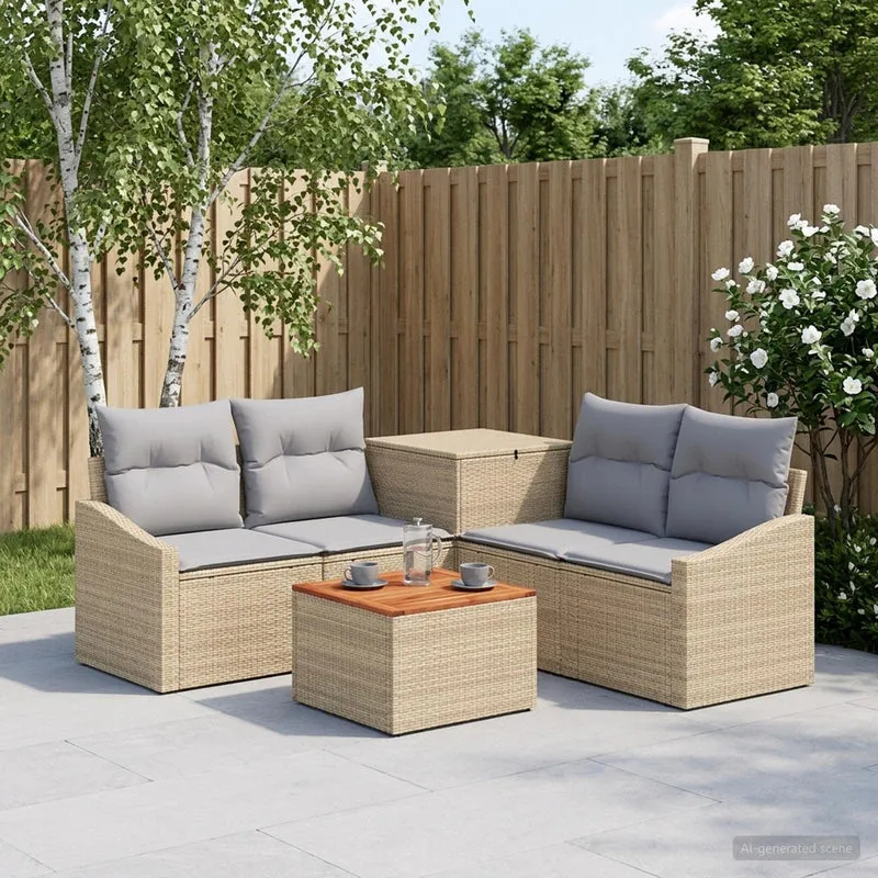 Soffset 6 st Beige och Ljusgrå Poly Rattan och stål