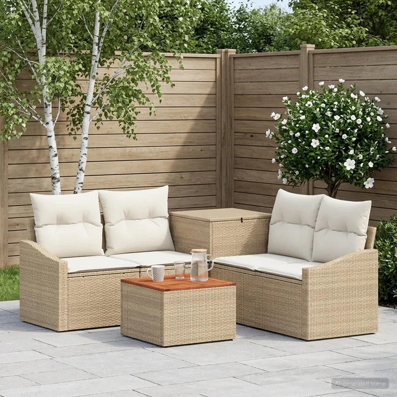 Soffset 6 st Beige och krämvit Poly Rattan och stål