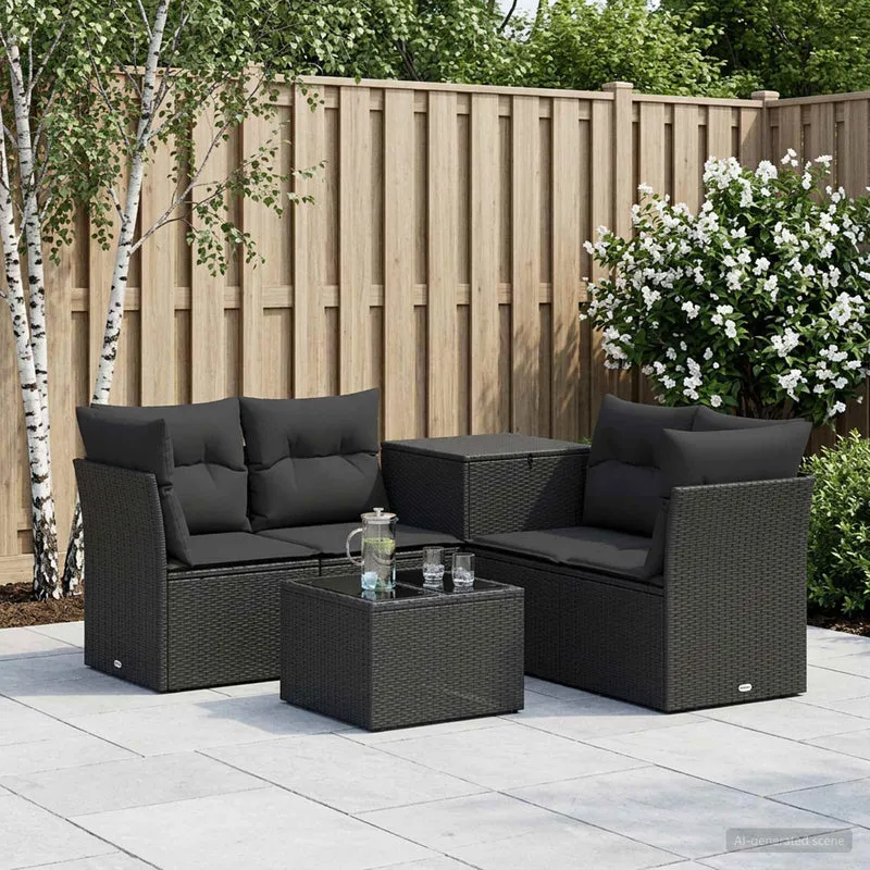 Soffset 6 st Svart Poly Rattan och stål