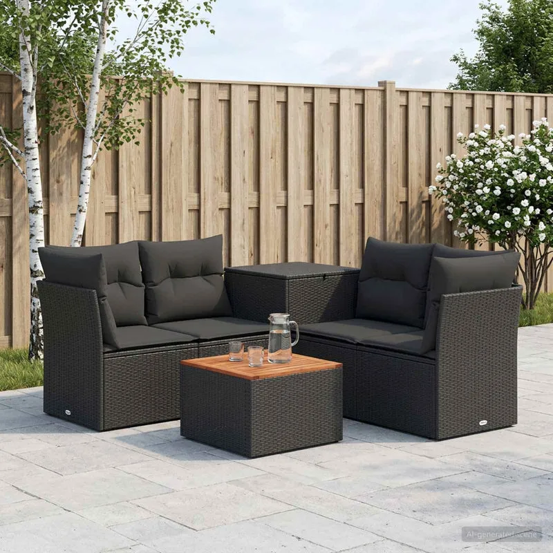 Soffset 6 st Svart Poly Rattan och stål