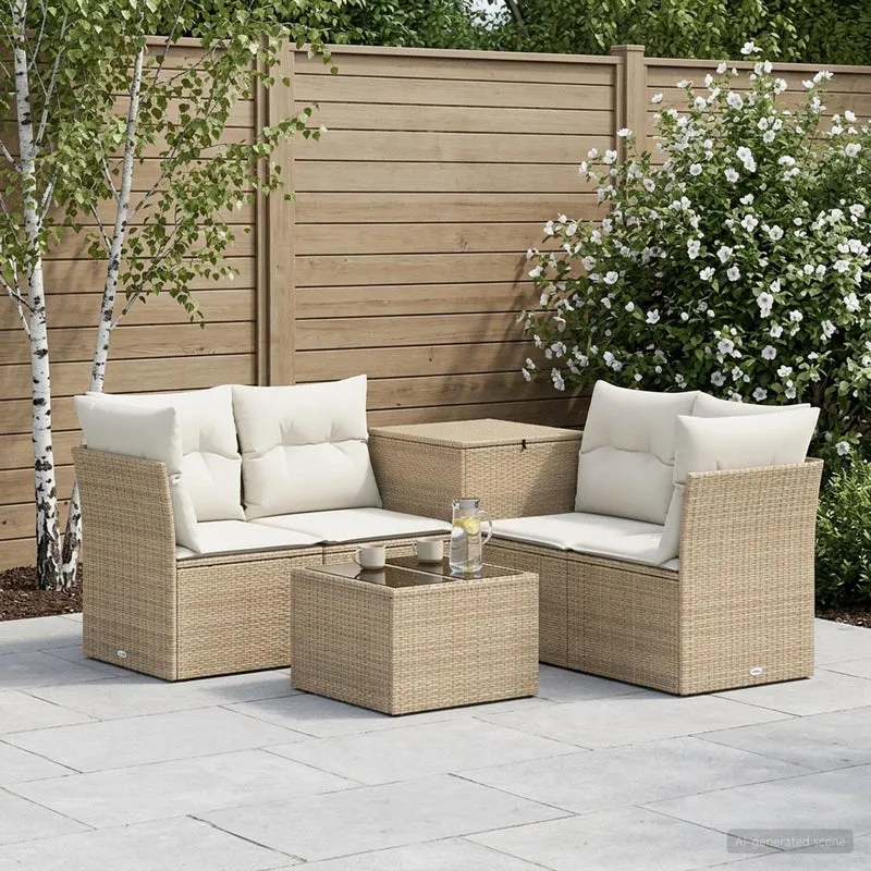Soffset 6 st Beige och krämvit Poly Rattan och stål