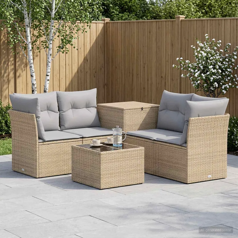Soffset 6 st Beige och Ljusgrå Poly Rattan och stål