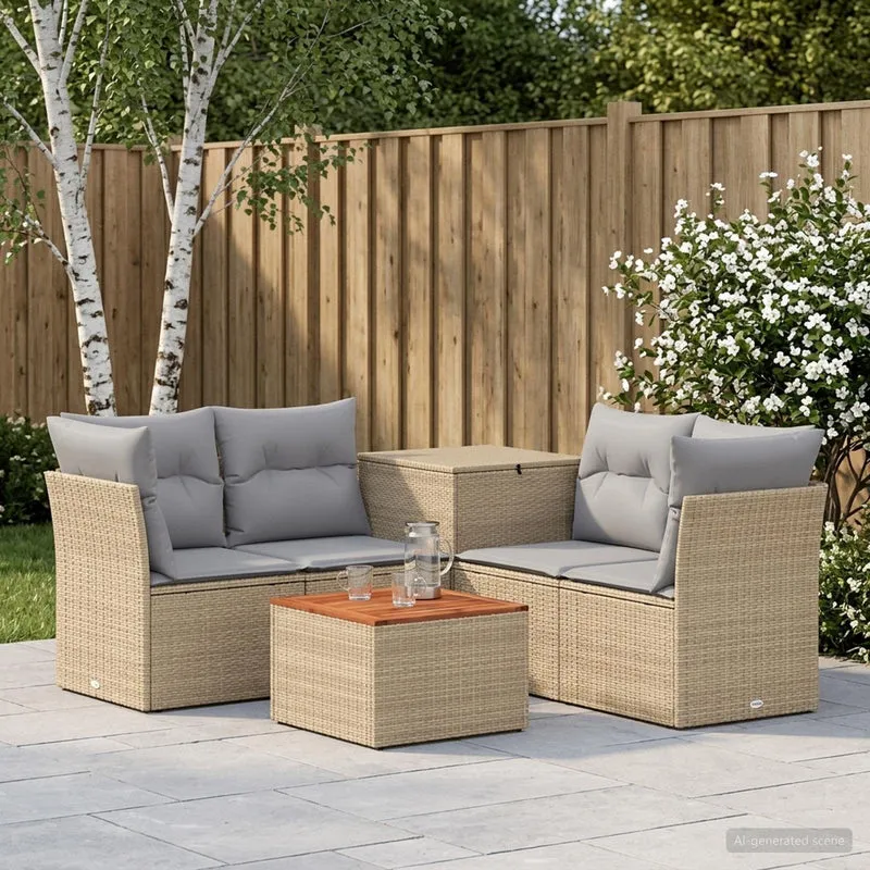 Soffset 6 st Beige och Ljusgrå Poly Rattan och stål