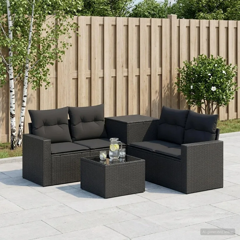 Soffset 6 st Svart Poly Rattan och stål