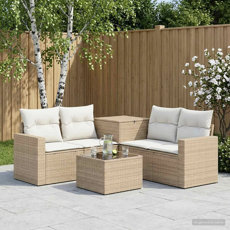 Soffset 6 st Beige och krämvit Poly Rattan och stål