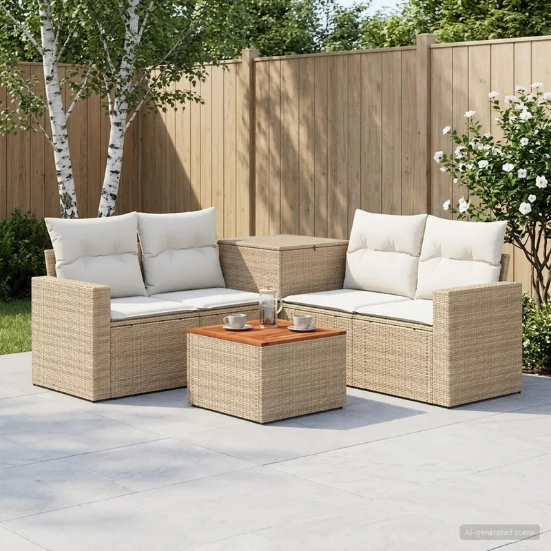 Soffset 6 st Beige och krämvit Poly Rattan och stål