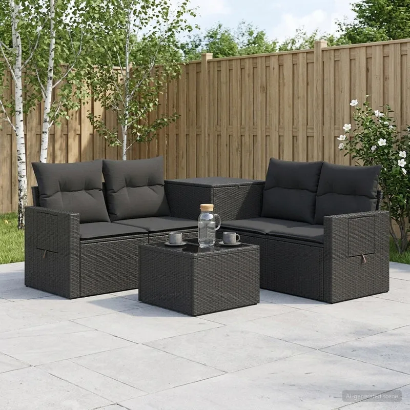 Soffset 6 st Svart Poly Rattan och stål