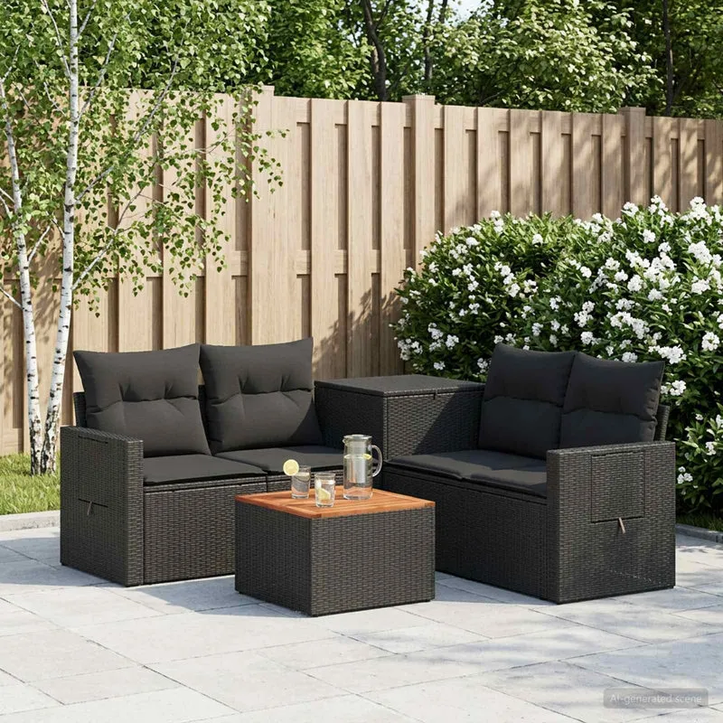 Soffset 6 st Svart Poly Rattan och stål