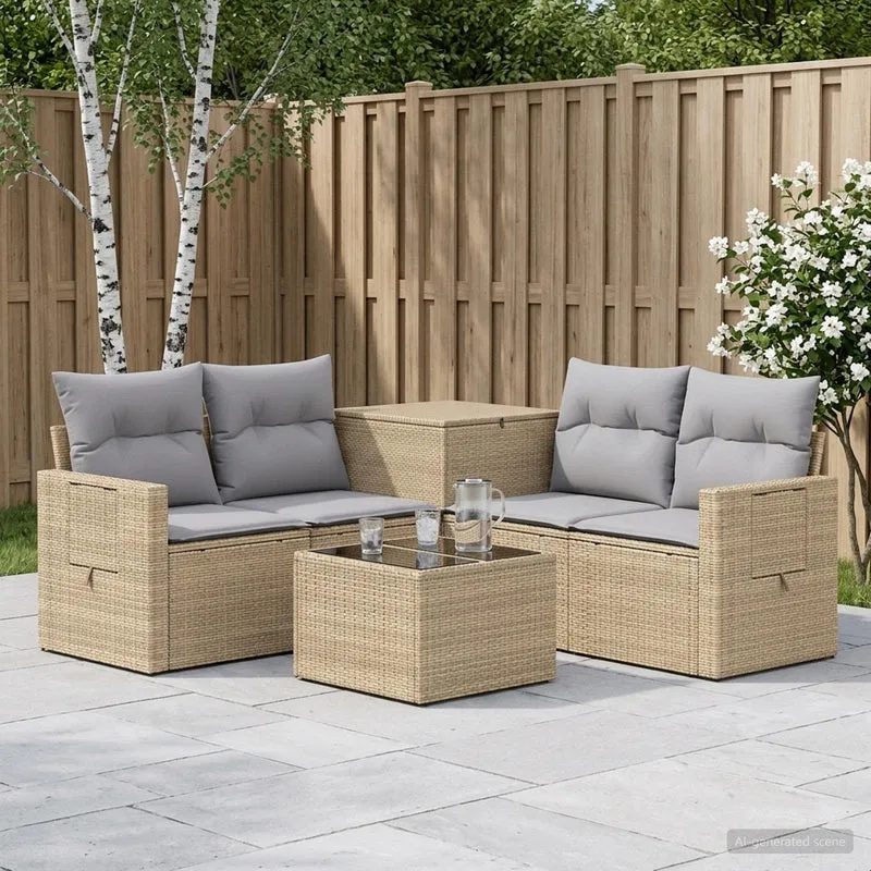 Soffset 6 st Beige och Ljusgrå Poly Rattan och stål