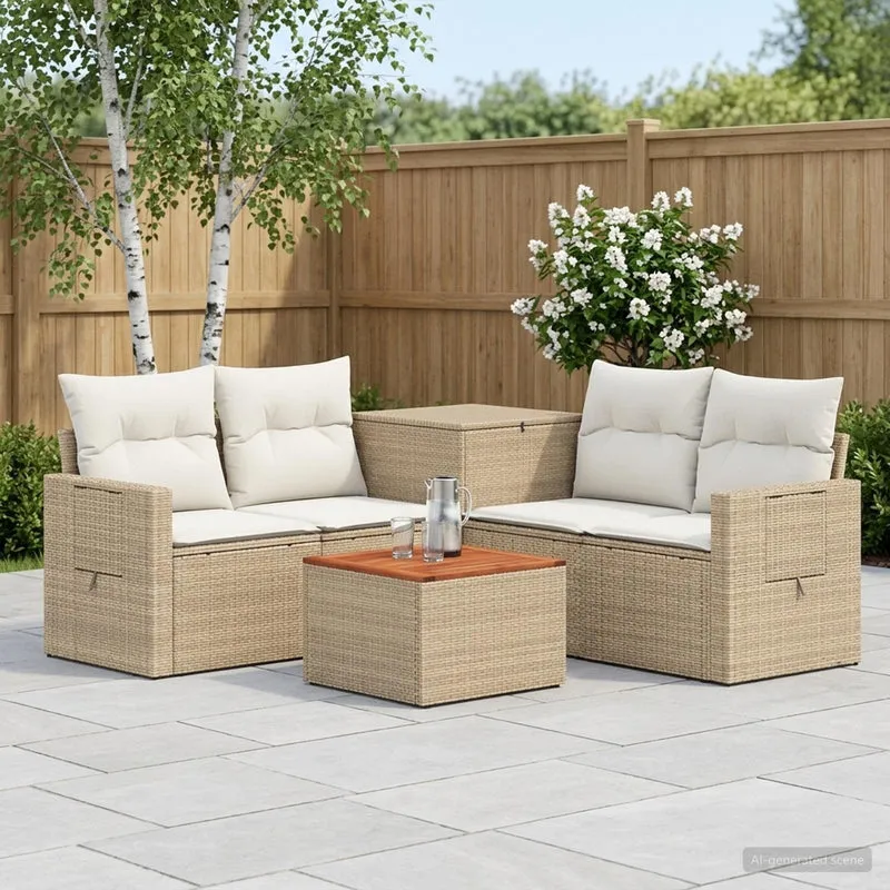 Soffset 6 st Beige och krämvit Poly Rattan och stål