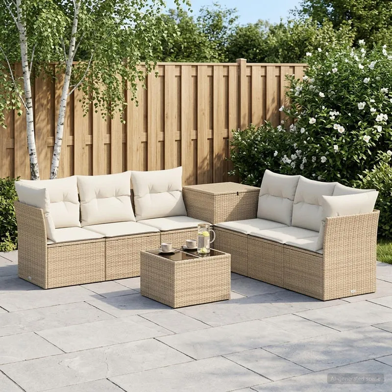 Soffset 8 st Beige och krämvit Poly Rattan och stål