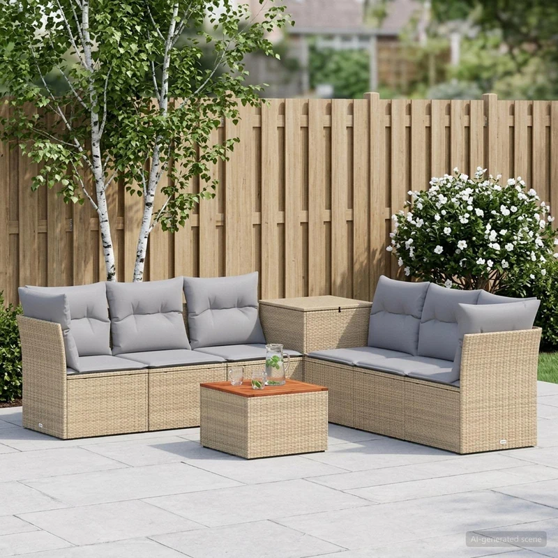 Soffset 8 st Beige och Ljusgrå Poly Rattan och stål
