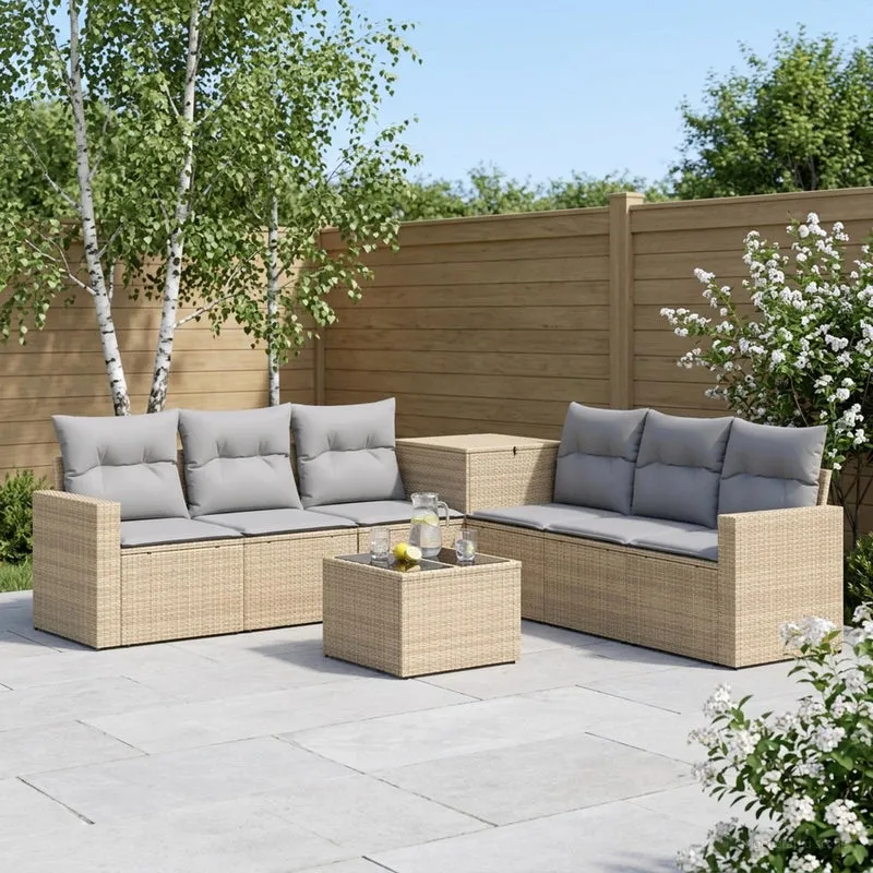 Soffset 8 st Beige och Ljusgrå Poly Rattan och stål