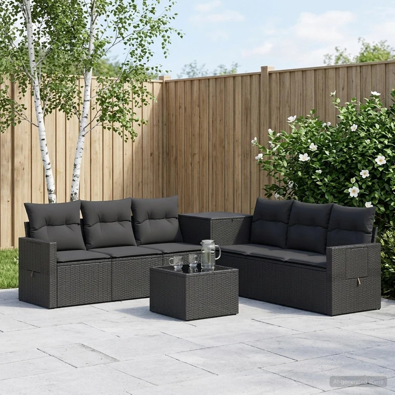 Soffset 8 st Svart Poly Rattan och stål
