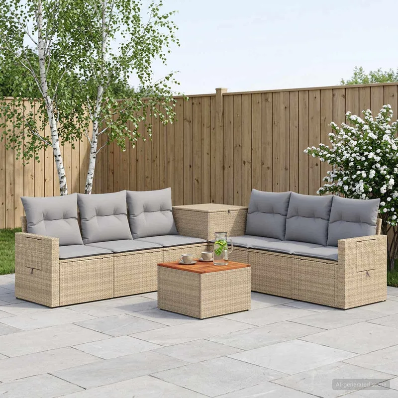 Soffset 8 st Beige och Ljusgrå Poly Rattan och stål