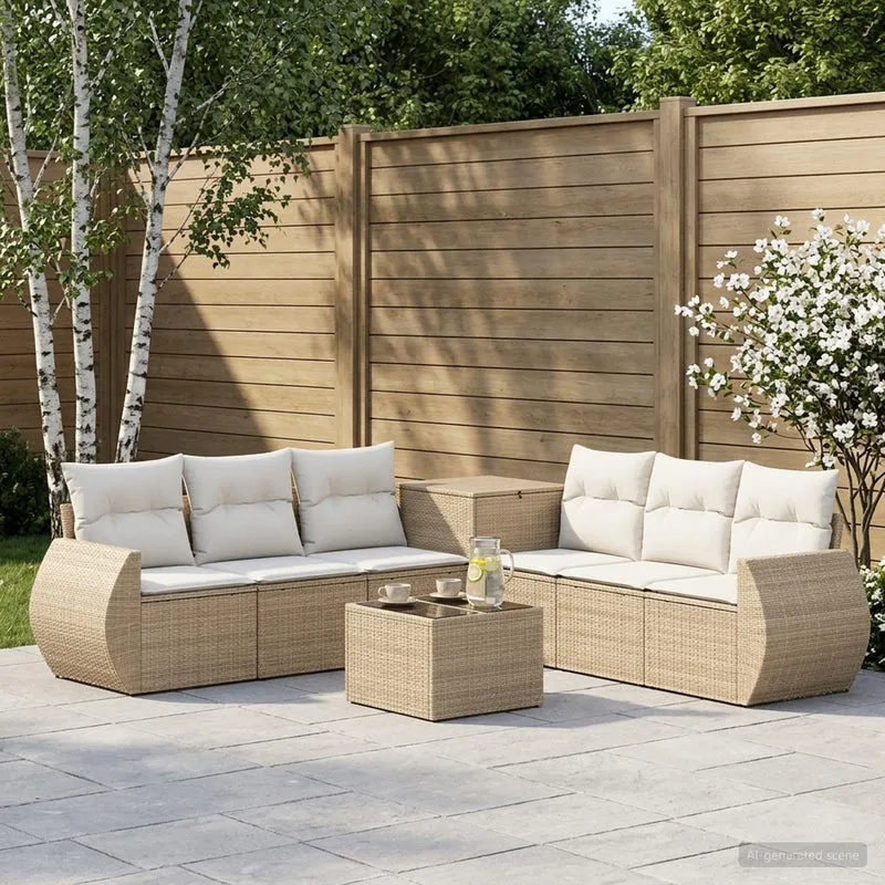 Soffset 8 st Beige och krämvit Poly Rattan och stål