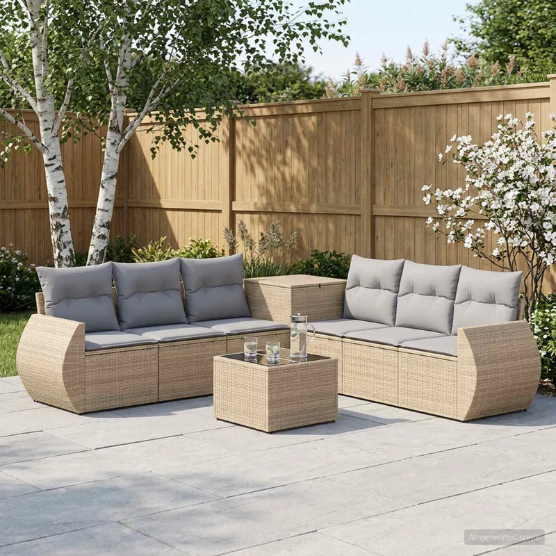 Soffset 8 st Beige och Ljusgrå Poly Rattan och stål