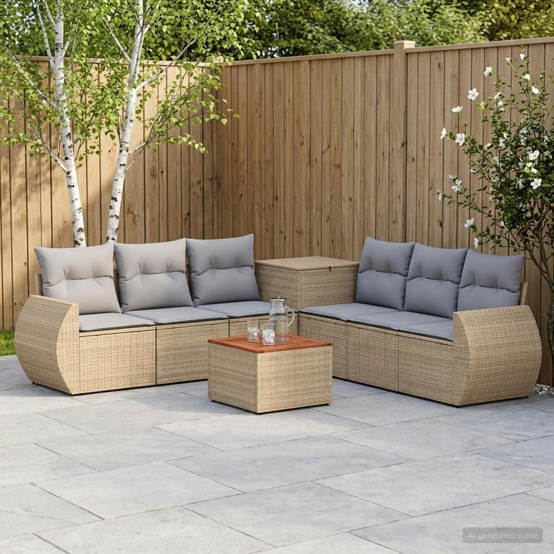 Soffset 8 st Beige och Ljusgrå Poly Rattan och stål
