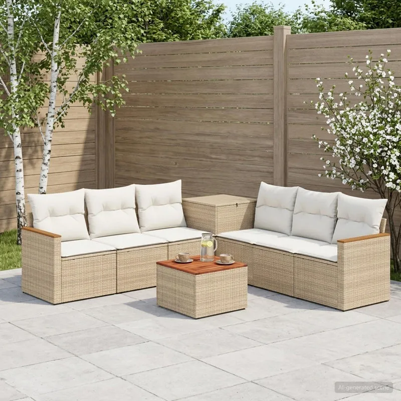 Soffset 8 st Beige och krämvit Poly Rattan och stål