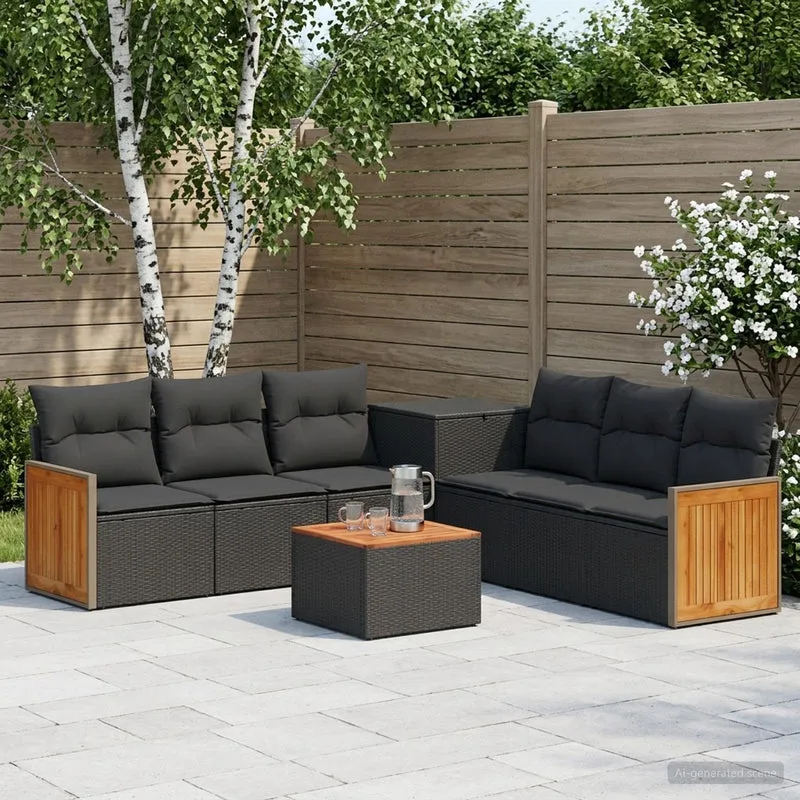 Soffset 8 st Svart Poly Rattan och stål