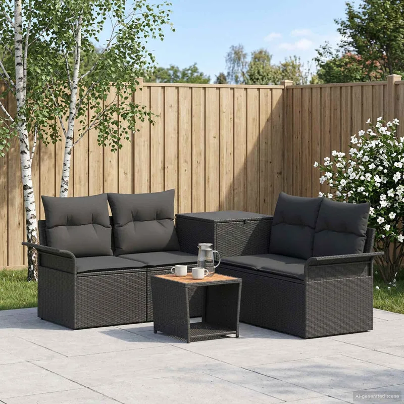 Soffset 6 st Svart Poly Rattan och stål