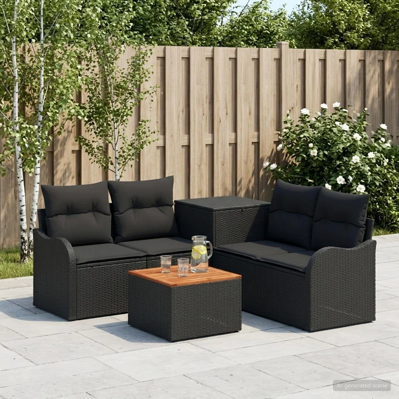 Soffset 6 st Svart Poly Rattan och stål