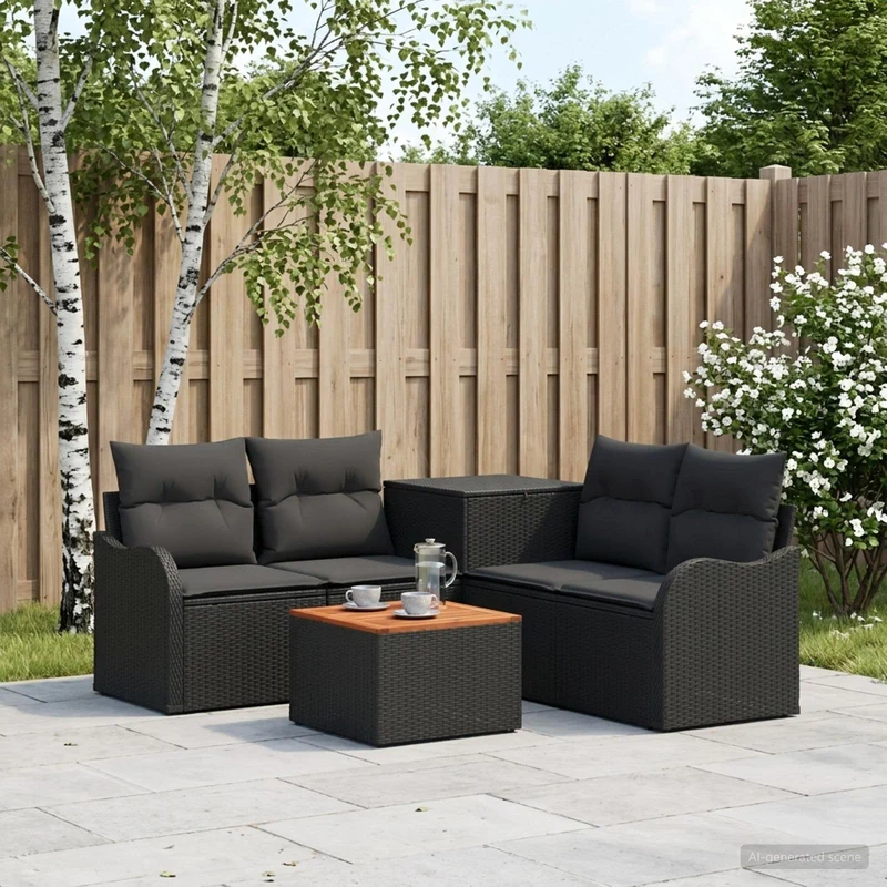 Soffset 6 st Svart Poly Rattan och stål