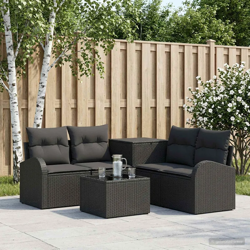 Soffset 6 st Svart Poly Rattan och stål