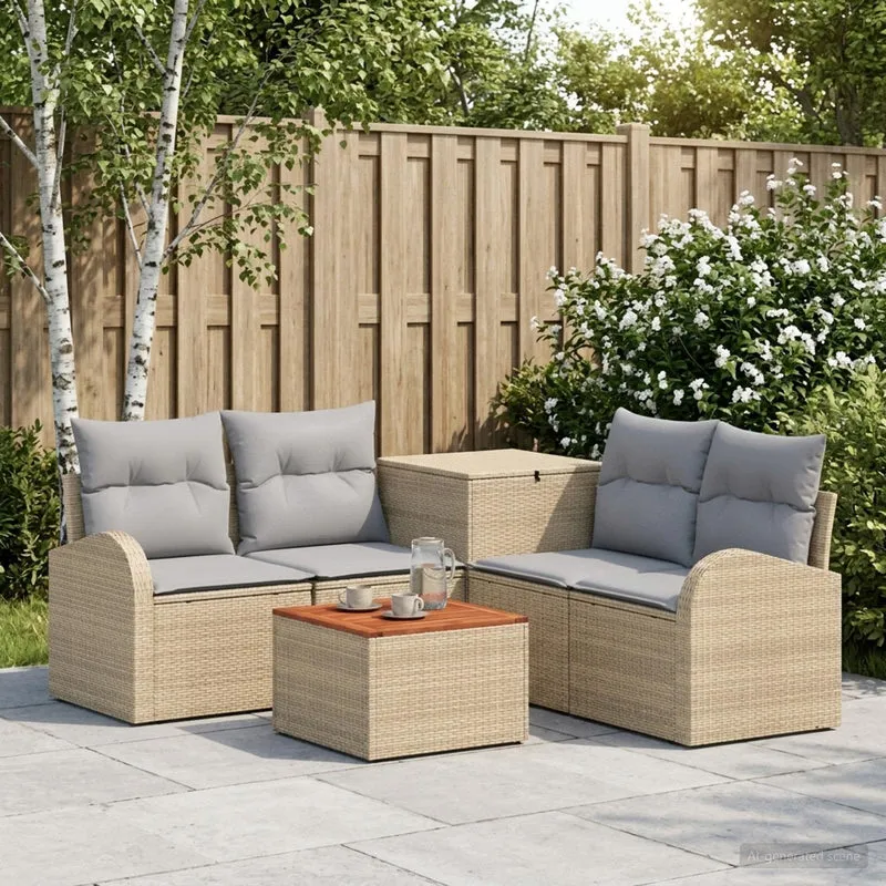 Soffset 6 st Beige och Ljusgrå Poly Rattan och stål