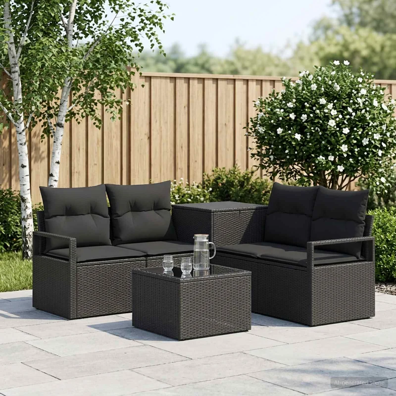 Soffset 6 st Svart Poly Rattan och stål